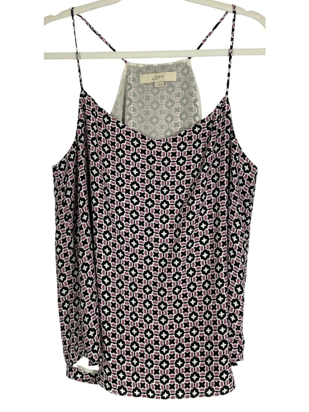LOFT Pink Navy Geometric Print Cami Tank Top Lined Swing Large